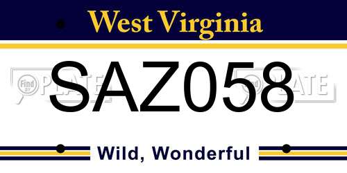 SAZ058 West Virginia License Plate