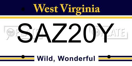 SAZ20Y West Virginia License Plate