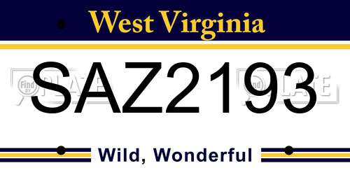 SAZ2193 West Virginia License Plate
