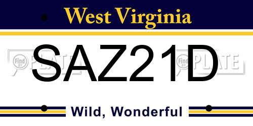 SAZ21D West Virginia License Plate