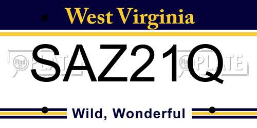 SAZ21Q West Virginia License Plate