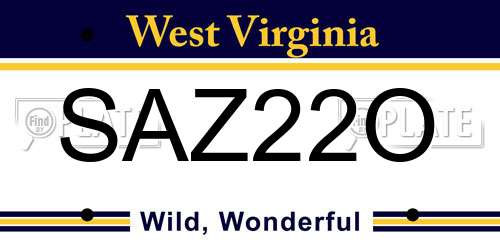 SAZ22O West Virginia License Plate