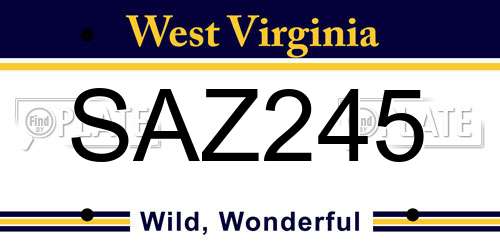 SAZ245 West Virginia License Plate