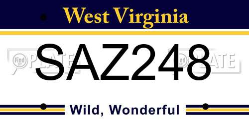 SAZ248 West Virginia License Plate