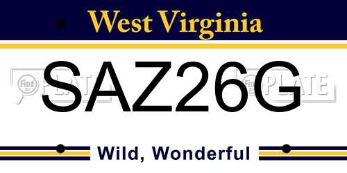 SAZ26G West Virginia License Plate