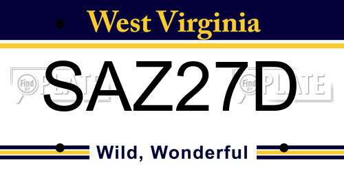 SAZ27D West Virginia License Plate