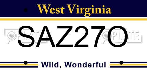 SAZ27O West Virginia License Plate