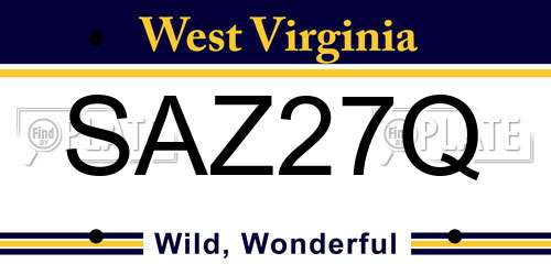 SAZ27Q West Virginia License Plate