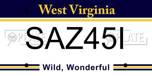 SAZ45I West Virginia License Plate