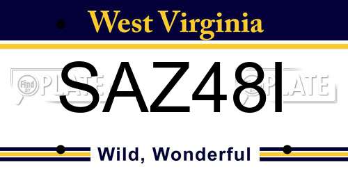 SAZ48I West Virginia License Plate