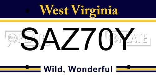 SAZ70Y West Virginia License Plate