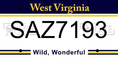 SAZ7193 West Virginia License Plate