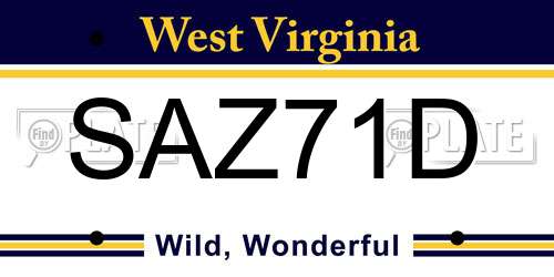 SAZ71D West Virginia License Plate