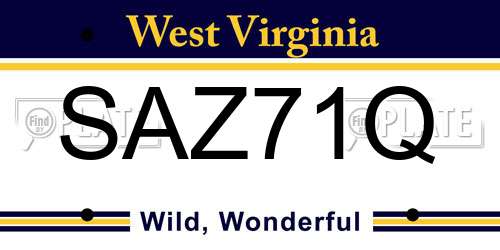 SAZ71Q West Virginia License Plate