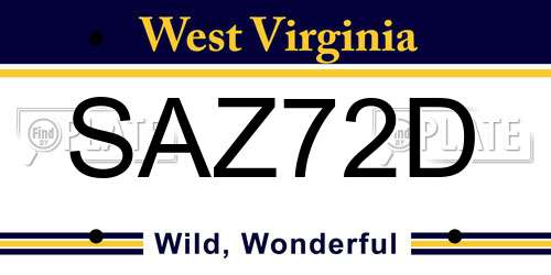 SAZ72D West Virginia License Plate