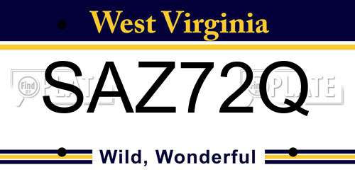 SAZ72Q West Virginia License Plate