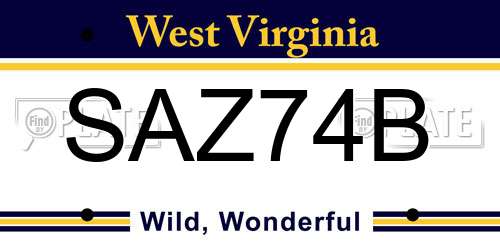 SAZ74B West Virginia License Plate