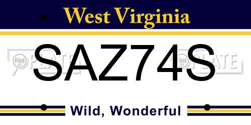 SAZ74S West Virginia License Plate