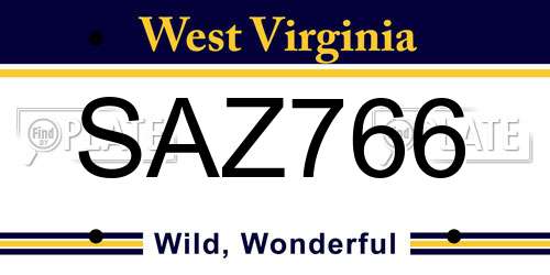 SAZ766 West Virginia License Plate