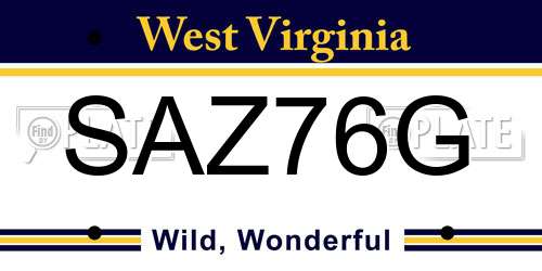 SAZ76G West Virginia License Plate