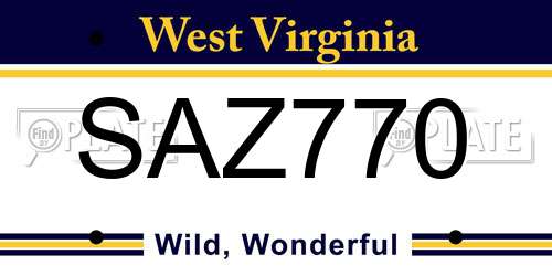 SAZ770 West Virginia License Plate