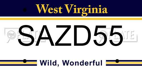 SAZD55 West Virginia License Plate
