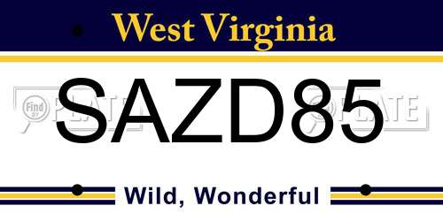 SAZD85 West Virginia License Plate