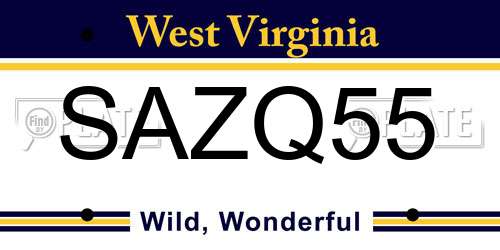 SAZQ55 West Virginia License Plate