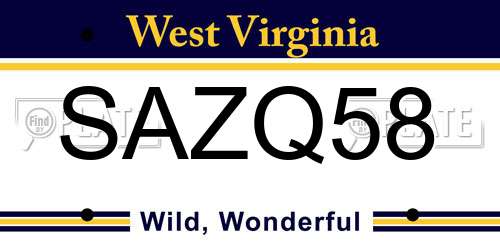 SAZQ58 West Virginia License Plate