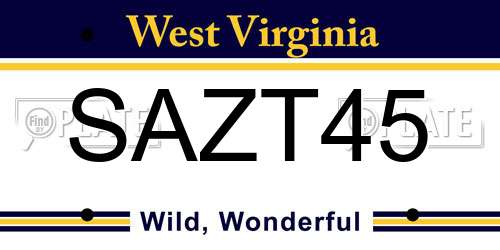 SAZT45 West Virginia License Plate