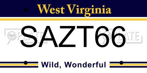SAZT66 West Virginia License Plate