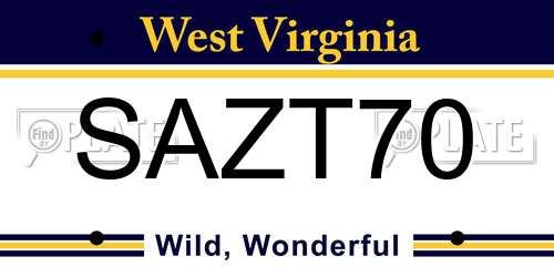 SAZT70 West Virginia License Plate