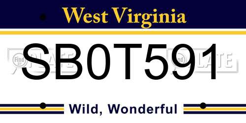 SB0T591 West Virginia License Plate