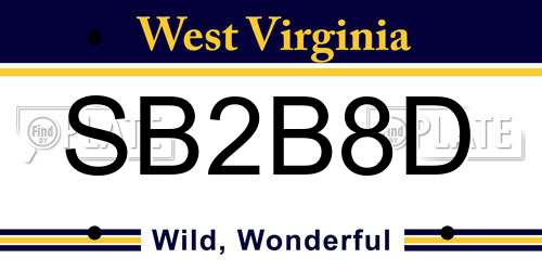 SB2B8D West Virginia License Plate