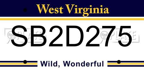 SB2D275 West Virginia License Plate