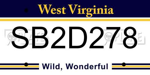 SB2D278 West Virginia License Plate