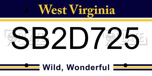 SB2D725 West Virginia License Plate