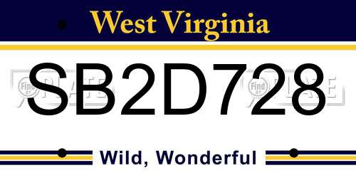 SB2D728 West Virginia License Plate