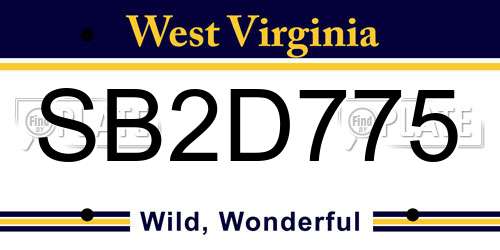 SB2D775 West Virginia License Plate