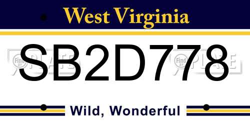 SB2D778 West Virginia License Plate
