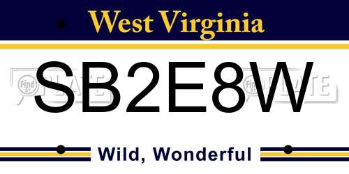 SB2E8W West Virginia License Plate
