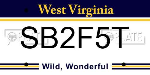 SB2F5T West Virginia License Plate