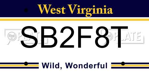 SB2F8T West Virginia License Plate