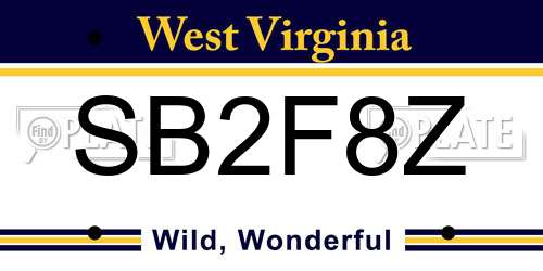 SB2F8Z West Virginia License Plate