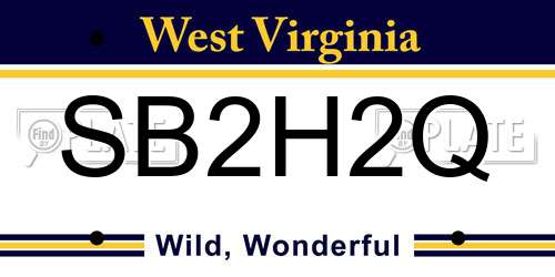 SB2H2Q West Virginia License Plate
