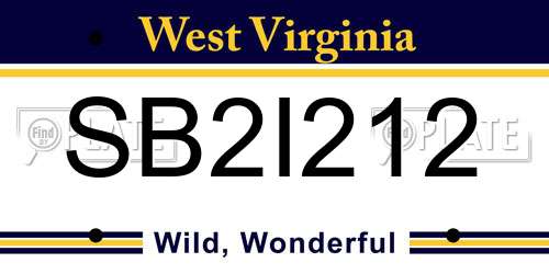 SB2I212 West Virginia License Plate