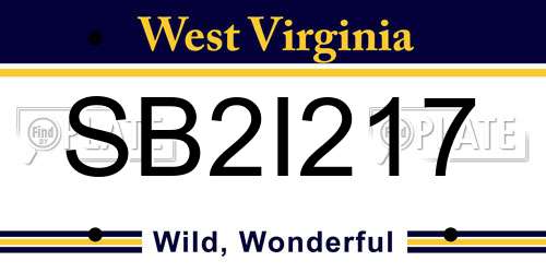 SB2I217 West Virginia License Plate