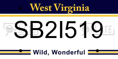 SB2I519 West Virginia License Plate