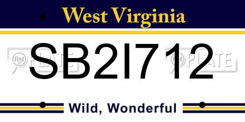 SB2I712 West Virginia License Plate