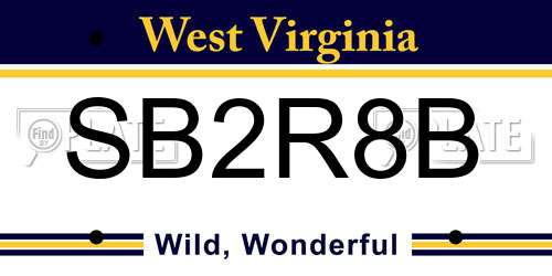 SB2R8B West Virginia License Plate